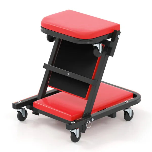 Foldable Garage Creeper With Padded Seat, 6 Universal Casters Dual-Mode Repair Tool For Workshop