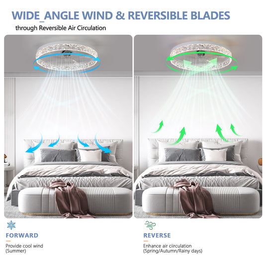 Modern Acrylic Ceiling Fan Light With Remote Control, Dimmable LED Chandelier, 6-Speed Adjustable, Quiet Motor, Flush Mount Design For Living Room, Bedroom, Dining Room