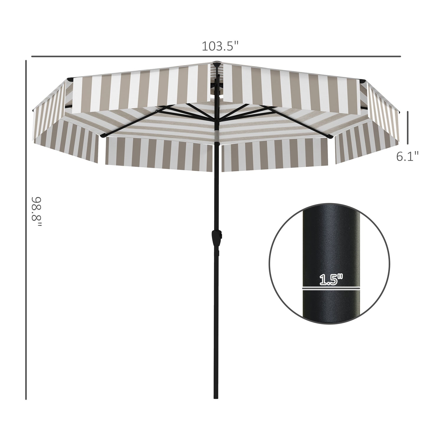 8.6FT Patio Umbrella, UPF 30+ Outdoor Market Umbrella, 2-Tier Vented Patio Table Umbrella With Crank 8 Ribs, Tiltable Porch Umbrella For Garden Deck Poolside, Light Gray