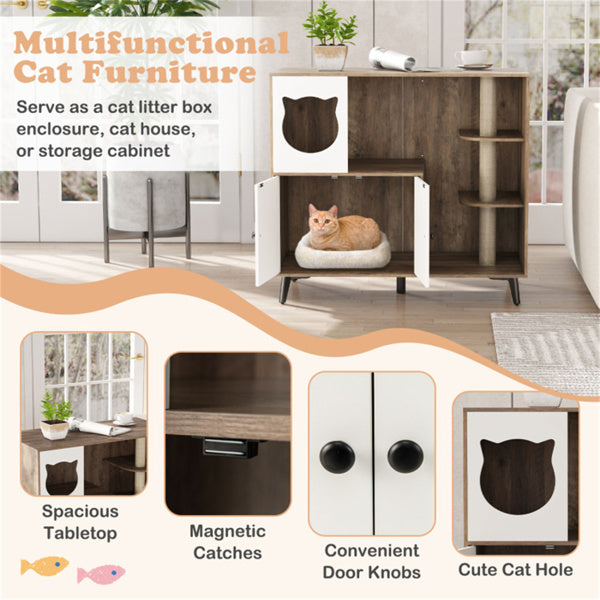 Cat Litter Box With Cat Scratching Post, Cat Apartment, Cat House, Locker