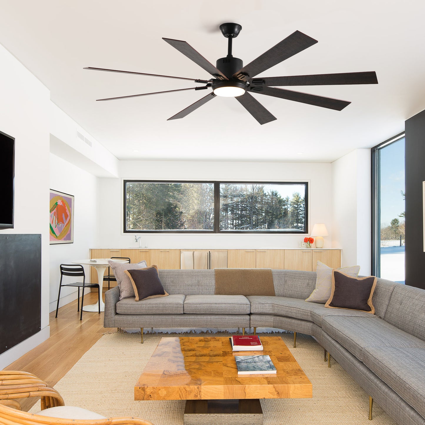 72  Walnut LED Ceiling Fan Light With 8 Wooden Blades, Remote Control, Adjustable Color Temperature For Living Room, Bedroom, Or Dining Room Silent 6-Speed Reversible DC Motor