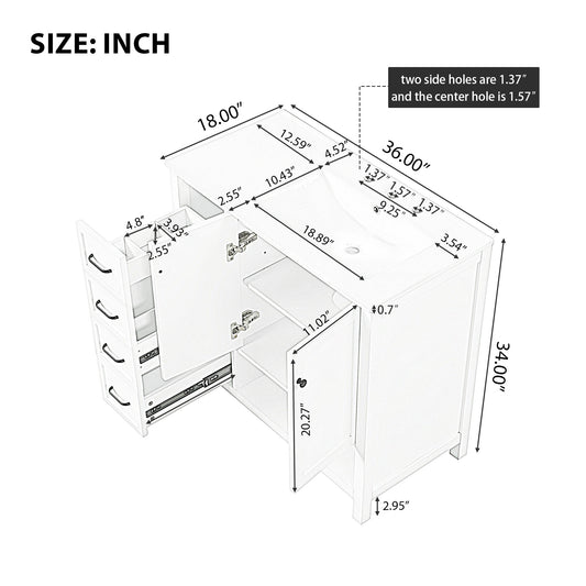36  Bathroom Vanity With Sink Top, Bathroom Vanity Cabinet With Two Doors And Two Drawers, Solid Wood, Open Shelf, MDF Boards, Two Packages, White  Old Sku N725P245278K N725P364203K