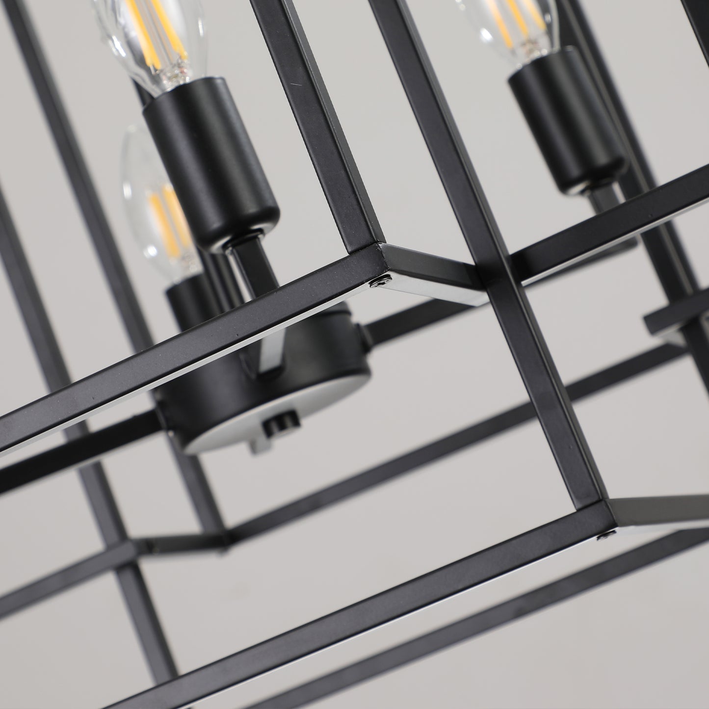 18in Modern 8-Light Black Geometric Pendant Chandelier, Industrial Metal Frame, Adjustable Hanging Light For Living Room, Dining Room, Kitchen,No Bulbs,