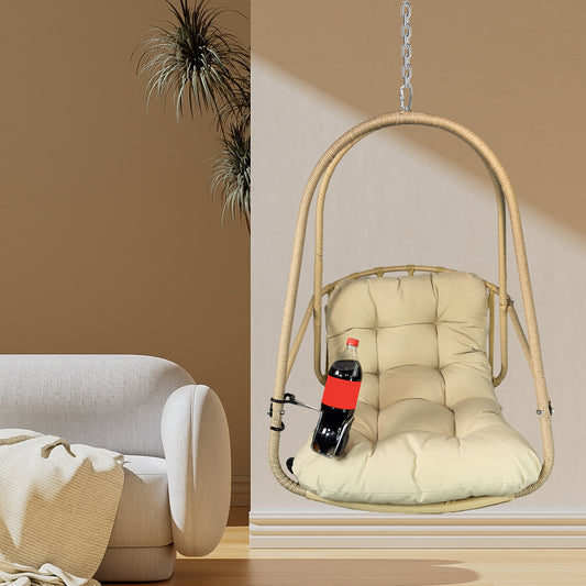 Swing Egg Chair Without Stand Indoor Outdoor Wicker Rattan Patio Basket Hanging Chair With C Type Bracket , With Cushion And Pillow,Patio Wicker Folding Hanging Chair  Special Construction Cup Holder