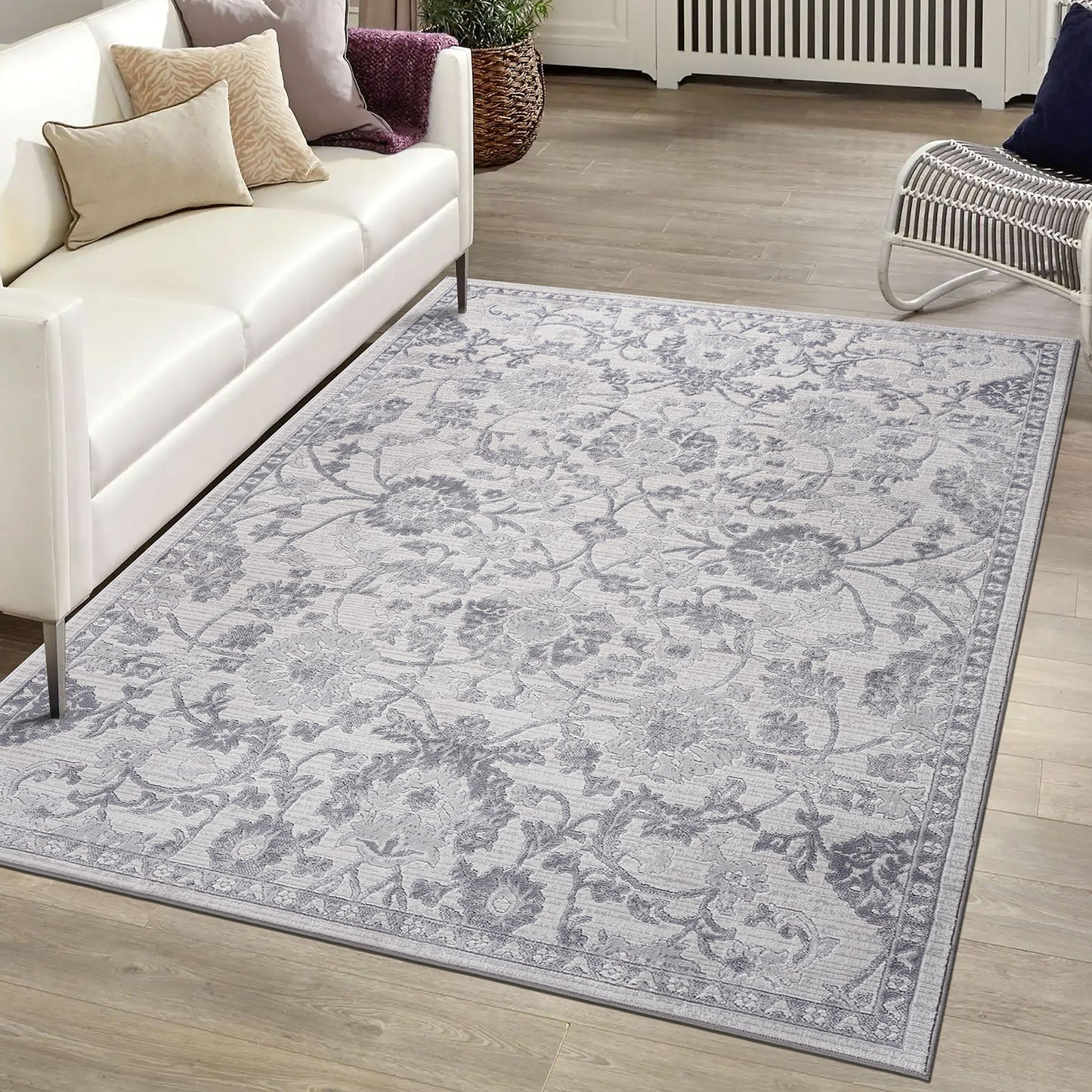 MARFI C Ollection 5X7 Grey  Silver  Oriental Area Rug