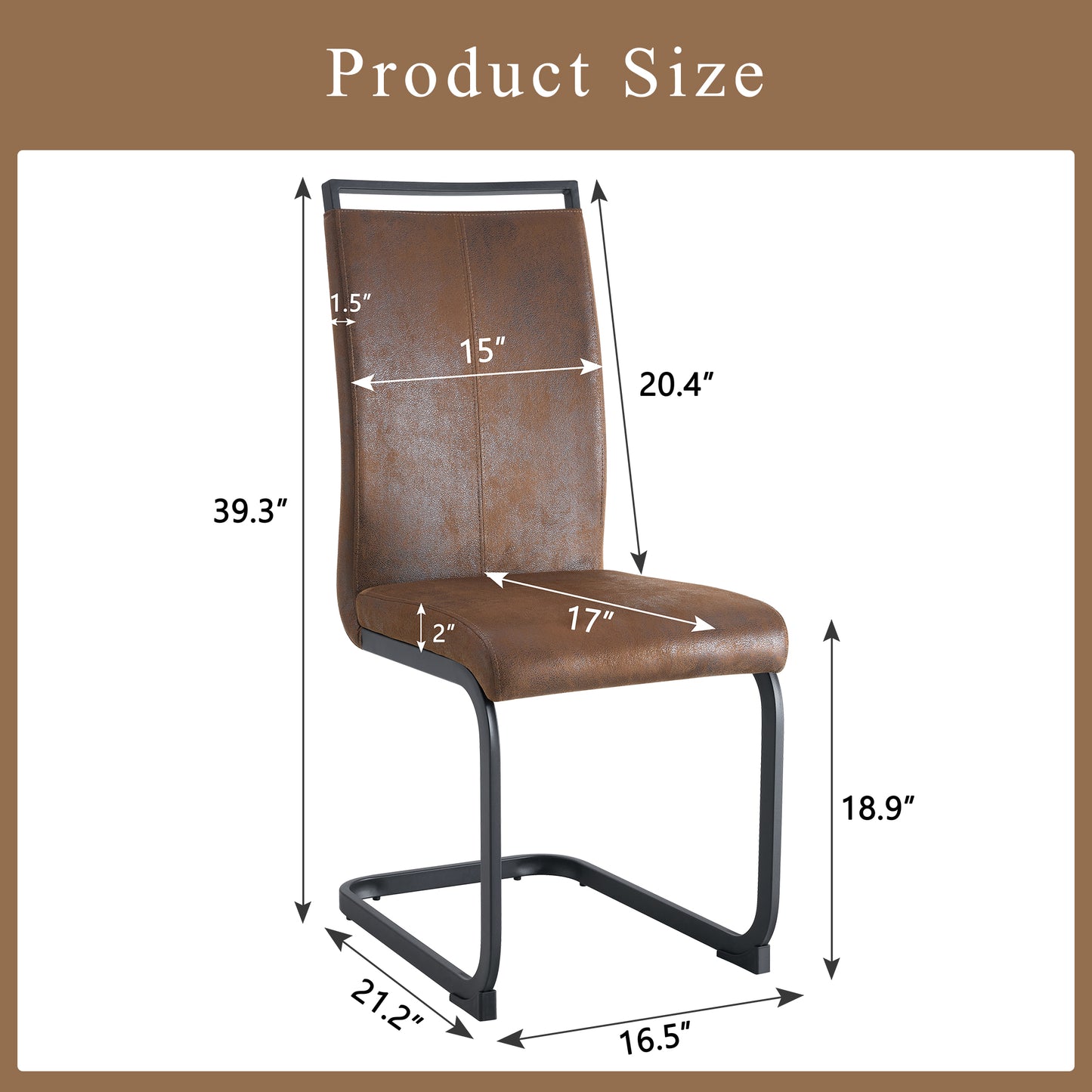 Set Of 4 Vintage Brown Tech Fabric Dining Chairs 39.3in High, 20.4in Ergonomic Backrest, 17in Deep Seat, Ideal For Dining Room, Cafe & Leisure Area, Stylish & Comfortable