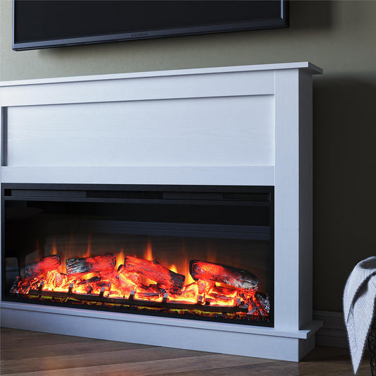Ellsworth Wide Modern Electric Fireplace Insert With Mantel And Remote Control