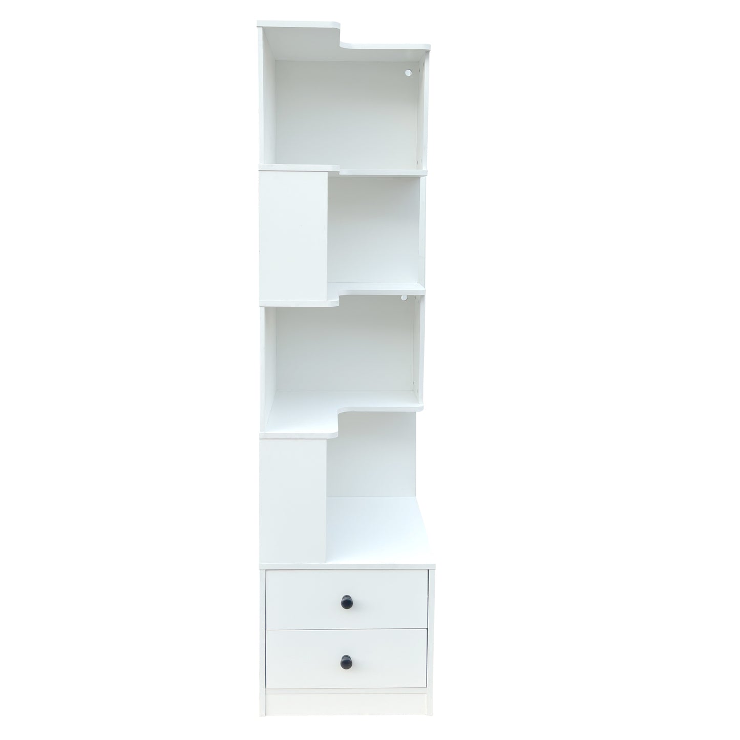 Corner BookShelf With Drawers,4-Tier Corner Bookshelf Bookcase With Baffle, Freestanding L Shaped Display Shelf Stand With Led Lights For Home Office, Living Room, Bedroom, Kitchen