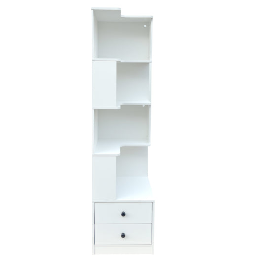Corner BookShelf With Drawers,4-Tier Corner Bookshelf Bookcase With Baffle, Freestanding L Shaped Display Shelf Stand With Led Lights For Home Office, Living Room, Bedroom, Kitchen