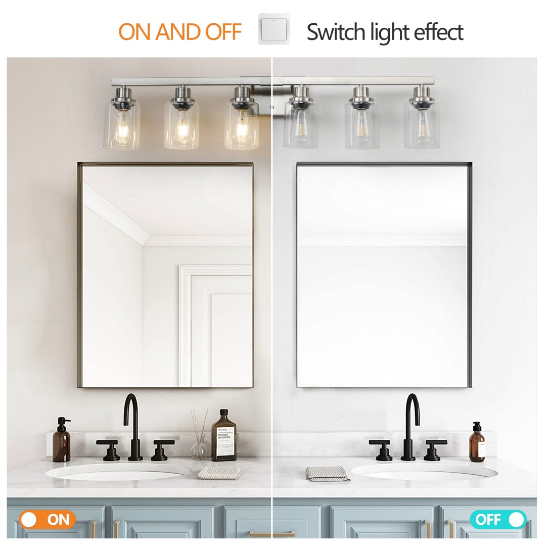 37  Modern 6-Light Bathroom Vanity Light Fixture - Brushed Nickel Finish With Clear Glass Shades, Perfect For Bathroom, Vanity, And Dressing Area Lighting  No Bulbs