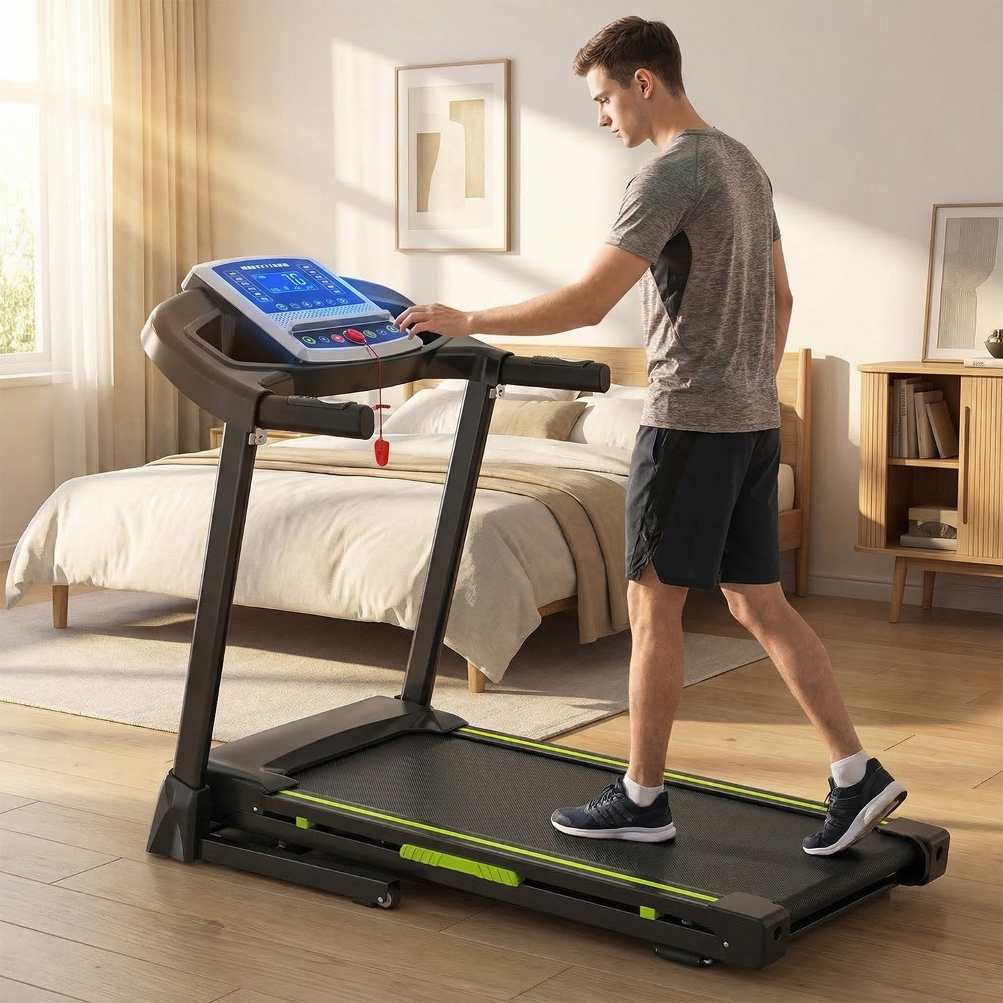 3.5  Portable Foldable Treadmill With Handles  Slope Home Walking Running Treadmill 0.5-7.5 MPH 330 Lb Weight Capacity