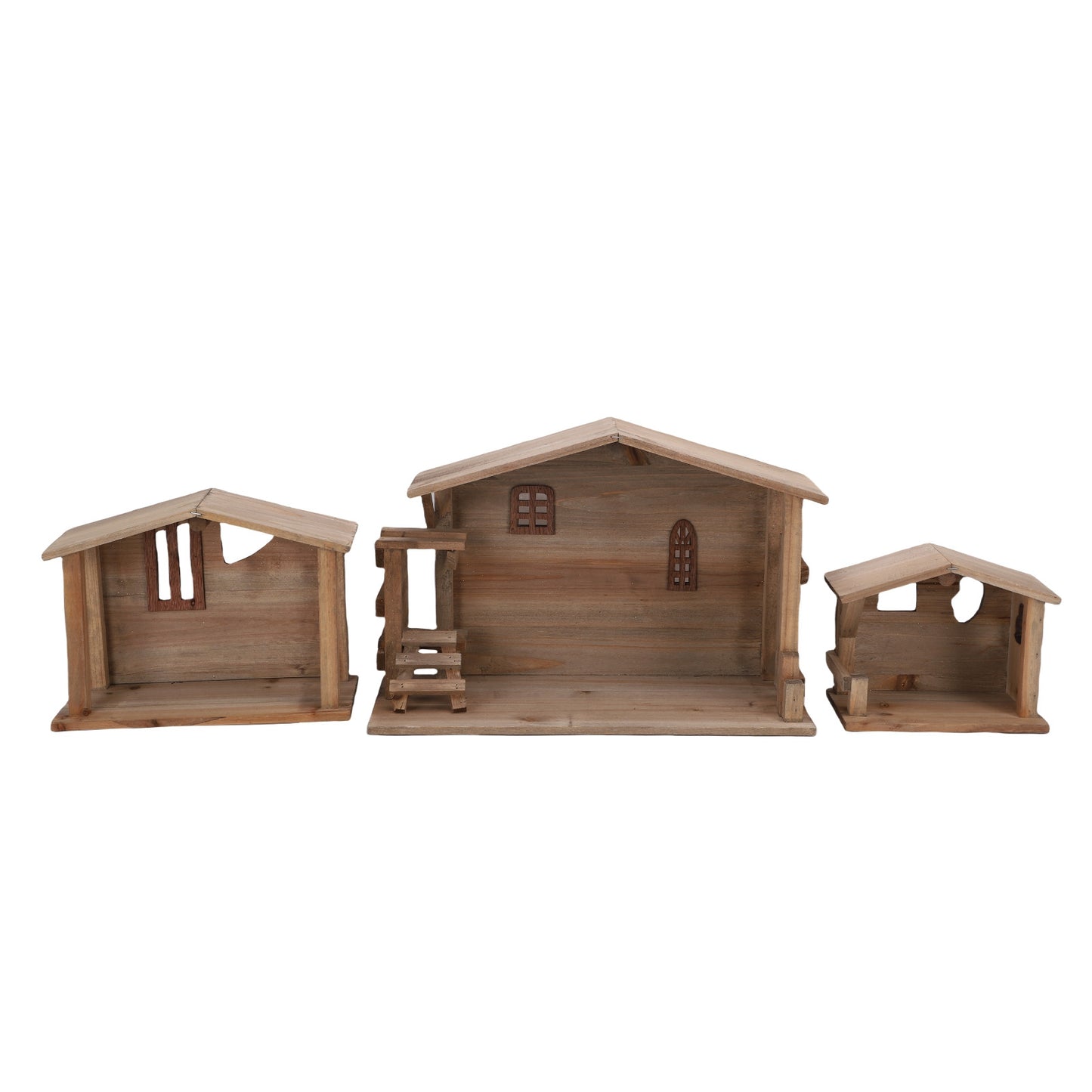 Xmas Wooden Stable Decor Solid Wood Rustic Stackable House Ornament Tabletop Decor With Stable For DIY Holiday Kitchen Table Fireplace
