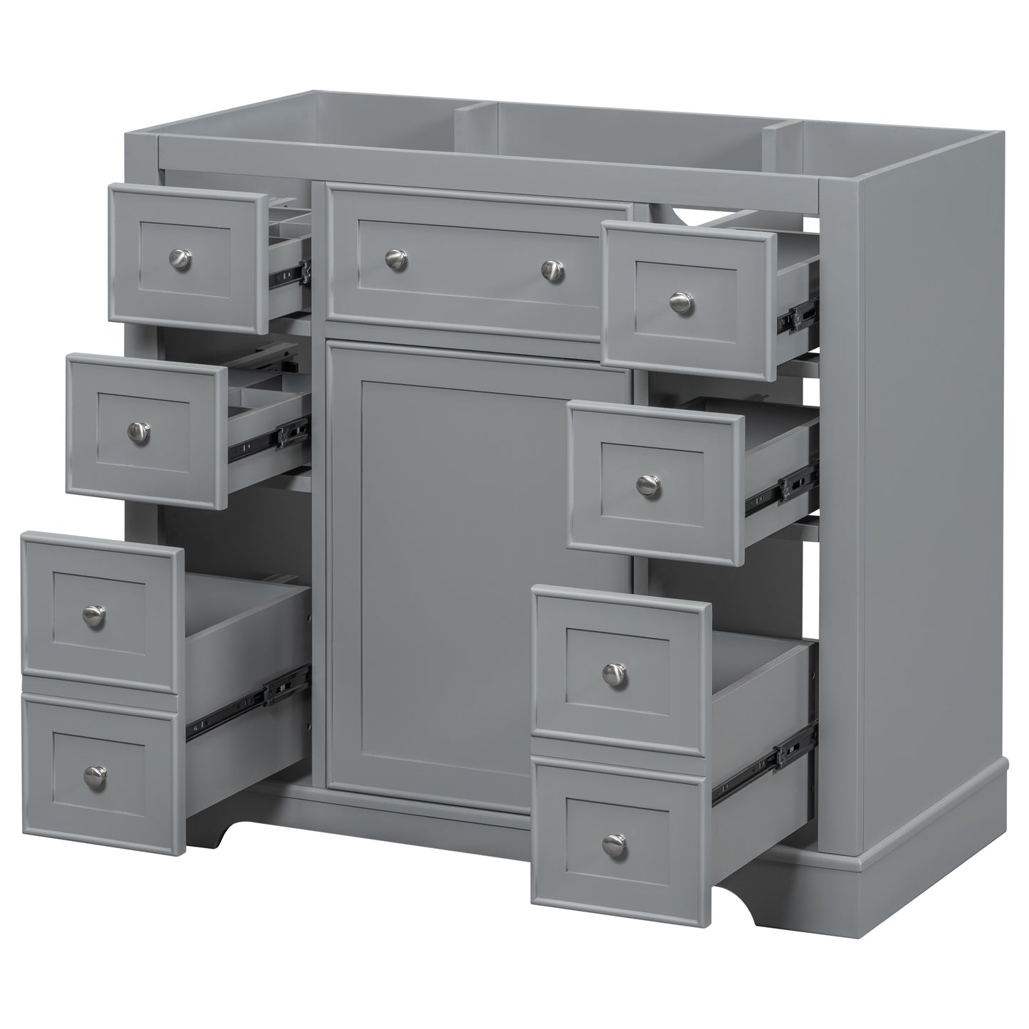 36  Bathroom Vanity Without Sink, Cabinet Base Only, One Cabinet And Six Drawers, Grey