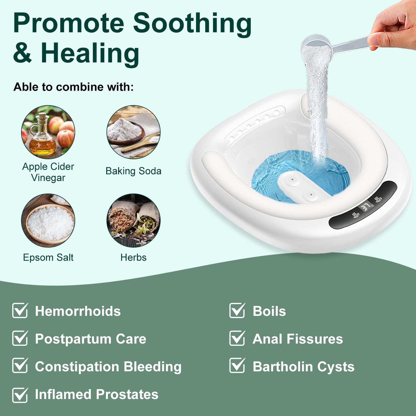 1Pc Electric Sitz Bath Tub Sits Bath Soak Pan For Home  Salts Bowl Postpartum Care Basin For Toilet Seat With Dual Nozzles 3-Level Water Flow Water Temperature Display 1800mAh Battery For Women Men