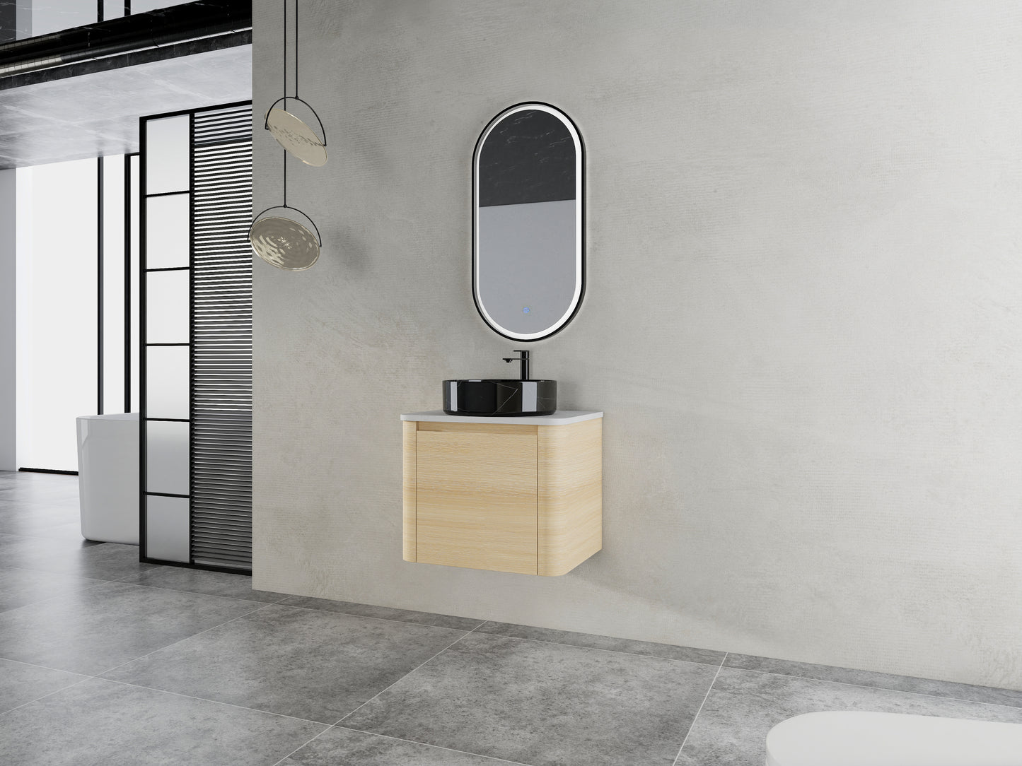 24'' Wall-Mounted Bathroom Vanity With Ceramic Art Sink & 1-Soft-Close Door, KD-Packing, Plywood