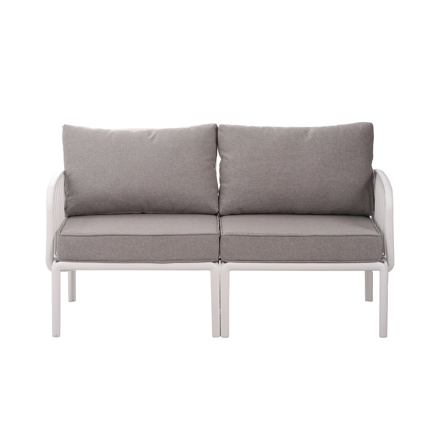 3 Piece Patio Conversation Sets, Modern Outdoor Patio Sectional Furniture Set With Square Coffee Table, Waterproof Thick Cushion Deep Seating For Porch, Balcony, White & Light Gray