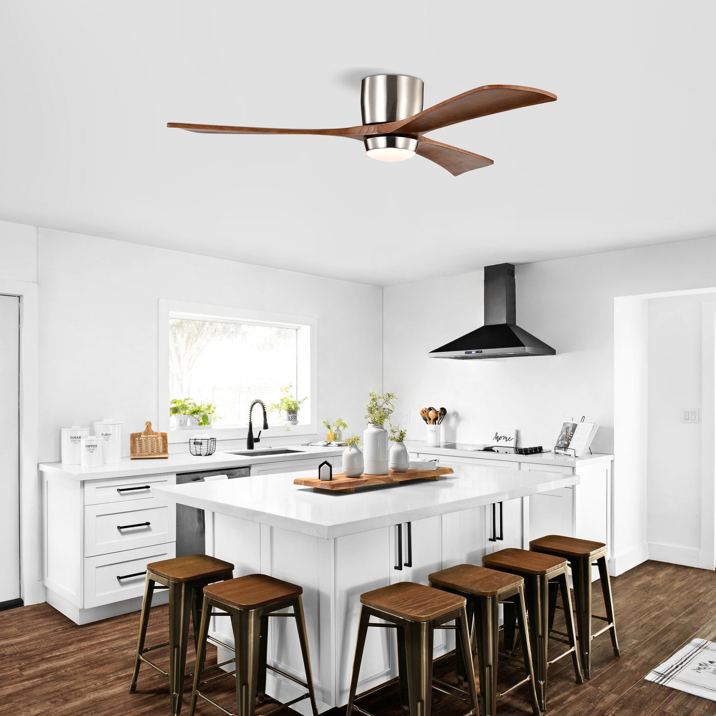 Ceiling Fan With Lights Remote Control,Quiet DC Motor 3 Wood Blade Ceiling Fans 6 Speed Levels,Reversible Ceiling Fan, For Patio Living Room, Bedroom, Office,Indoor. Stain Nickel Walnut
