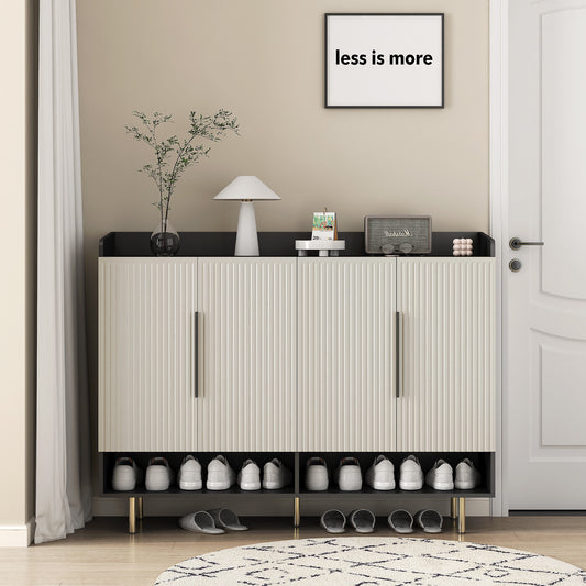 Sideboard,Shoe Cabinet With 4 Doors Large Modern Shoe Storage Organizer Cabinet With Adjustable Shelves For Entryway Black Shoe Rack Cabinet For Living Room, Bedroom