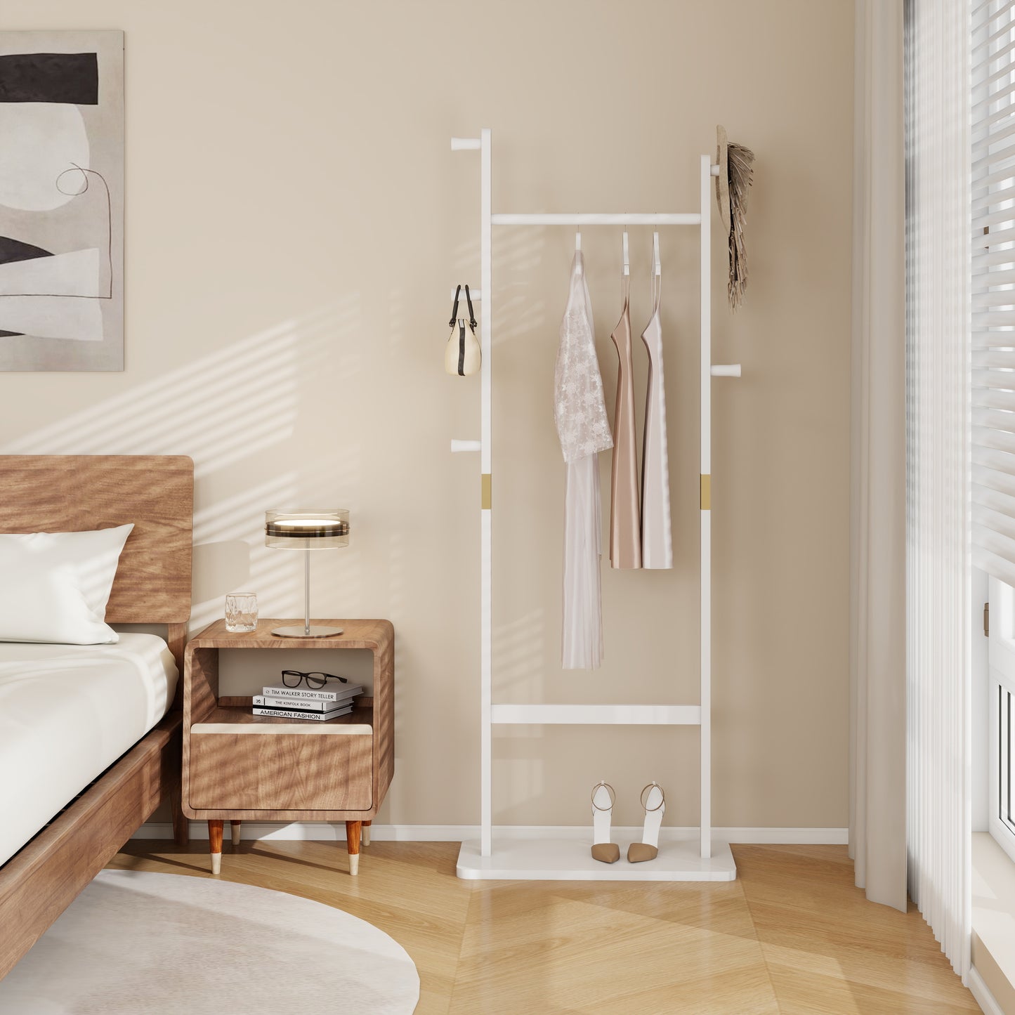 Coat Racks Solid Wood Hanger 23.6X 11X71 In Solid Environmental Protection Easy To Assemble Beautiful Can Be Placed In The Bedroom Entrance Living Room   White