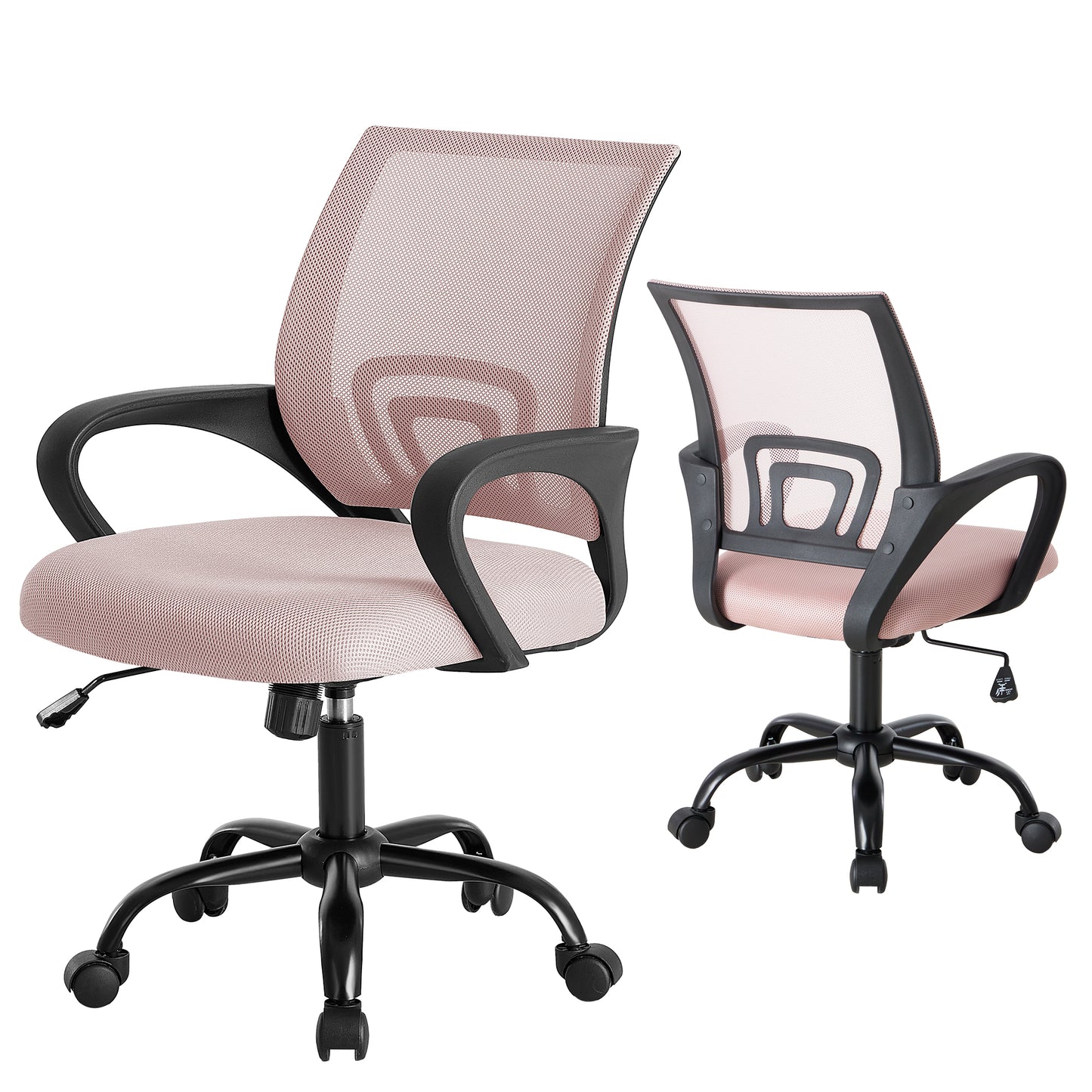 Office Desk And Chair - Equipped With Waist Support And Swivel Mode, Adjustable In Height, With Fixed Armrests, 360  Rotatable, 2 Sets