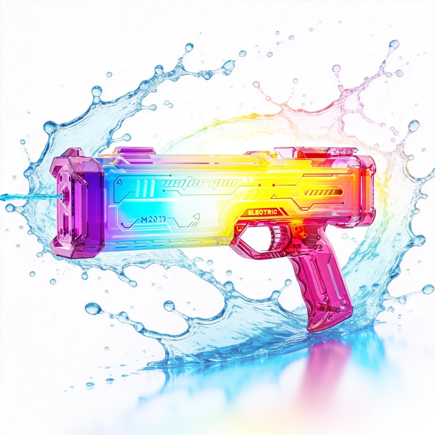 Blue Futuristic Electric Water Gun, Rechargeable Transparent Gradient Water Cannon, Continuous Firing, Suitable For Pool, Beach, And Outdoor Water Games.