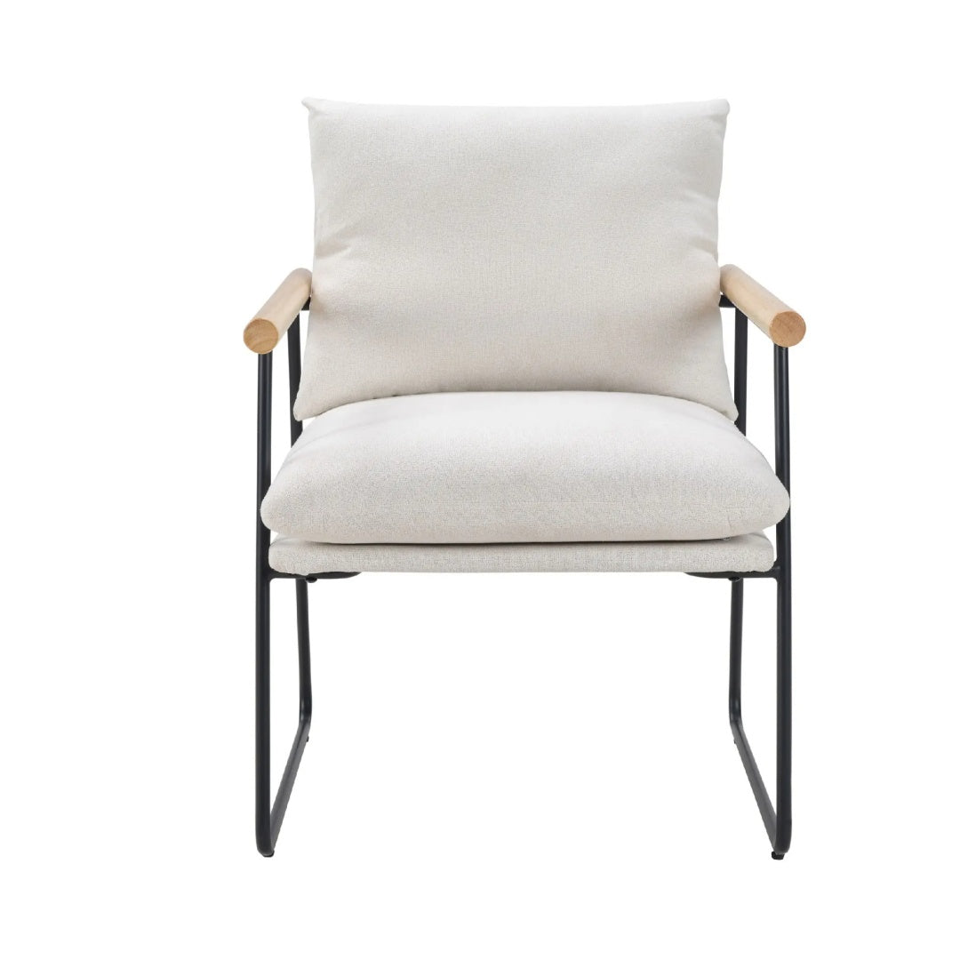 Modern Accent Chair, Comfy Chair With  Removable Cushion, Vanity Chair With Wood Armrests For Living  Room, Bedroom, White