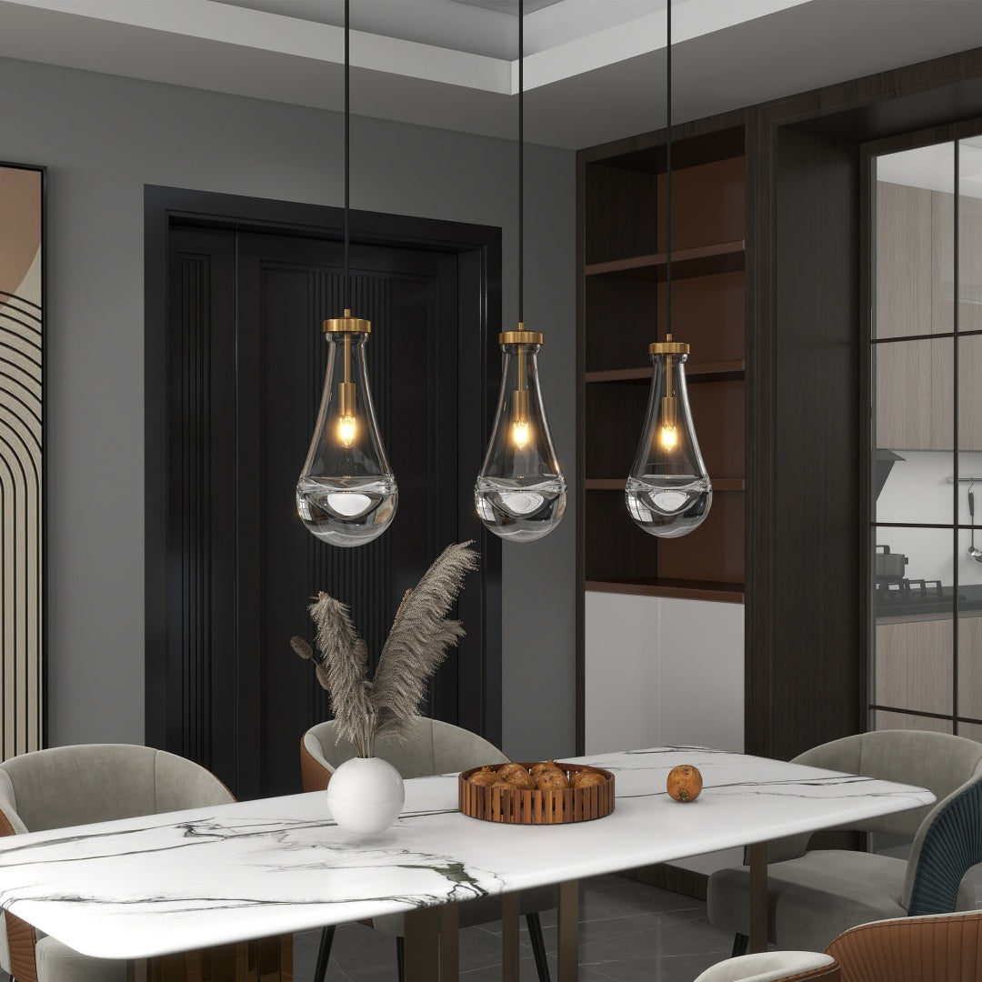 Modern Raindrop Pendant Lights, Pendant Lights For Kitchen Island, Brass Rod Dining Room Light Fixture, Clear Solid Raindrop Chandelier, Chandelier For Living Room Hallway,Not Including Bulb