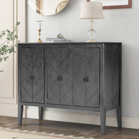 U-STYLE Adjustable Shelf Storage Sideboard With 3 Retro Metal Handles And 4 Pinewood Legs  For Entryway  Living Room  Study Room  Dining Room
