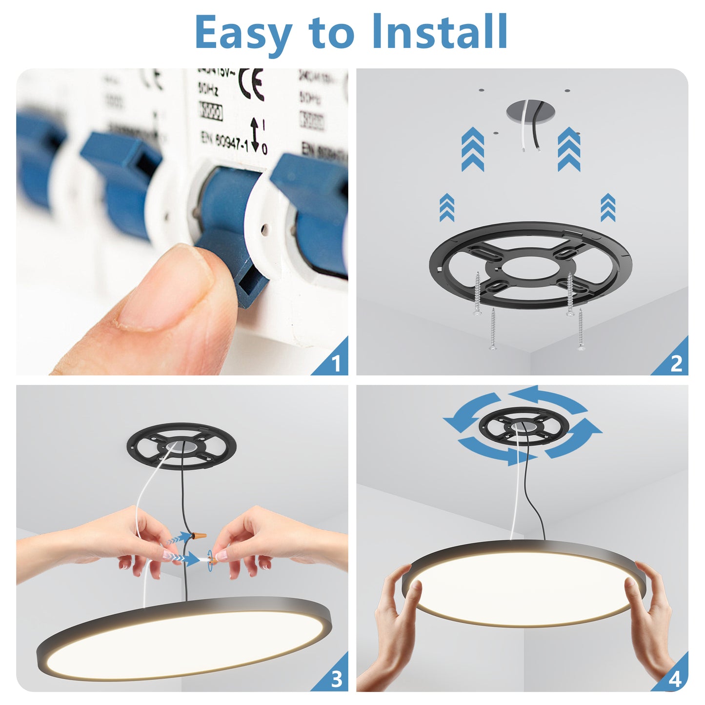 6PK 12 Inch Dimmable LED Flush Mount Ceiling Light, 2700K-6500K Adjustable,24W 2880LM Modern Ultra Thin Flat Round Fixtures For Low Ceiling Bedroom Kitchen Hallway Basement Closet, Black