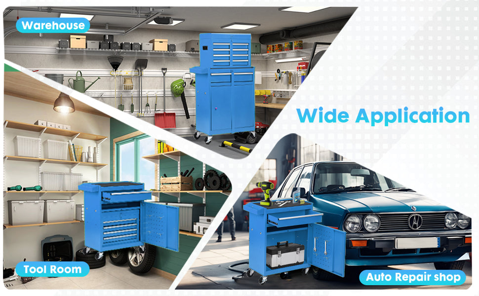 5-Drawer Rolling Tool Chest - 2-in-1 Lockable Tool Box With Wheels, Sliding Drawers & Detachable Top - Garage & Workshop Storage Cabinet, Blue