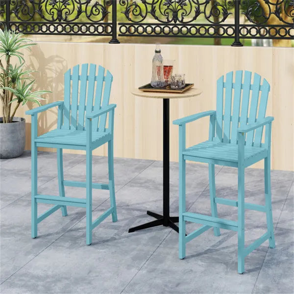 31" Seat Height Outdoor Bar Stool, Slatted Design Ergonomic Tall Chair For 40"-43" Bar Table-Turquoise