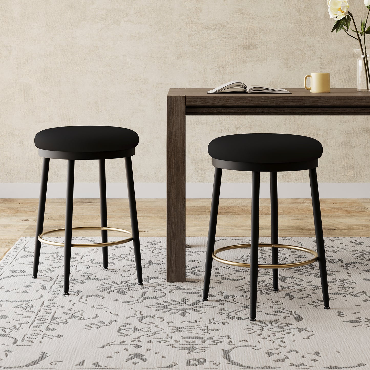 24.75 Modern Counter Stools Set Of 2,Black Counter Stools With Iron Frame,Sponge Cushion,Footrest,suitable For Kitchen Bedroom Dining Room
