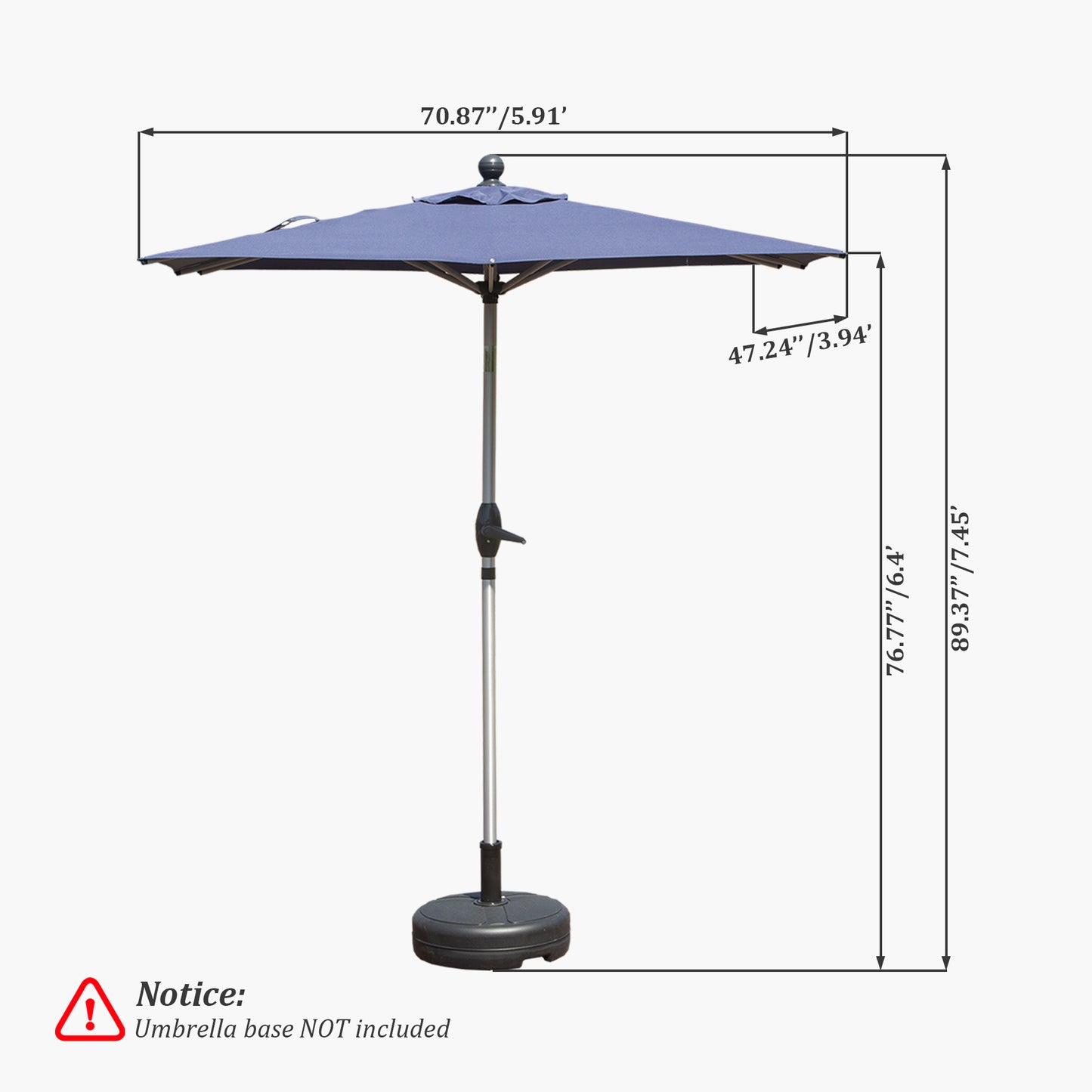 Rectangle Patio Umbrella With Crank Lift And Tilt Function, Navy Blue   Base Not Included