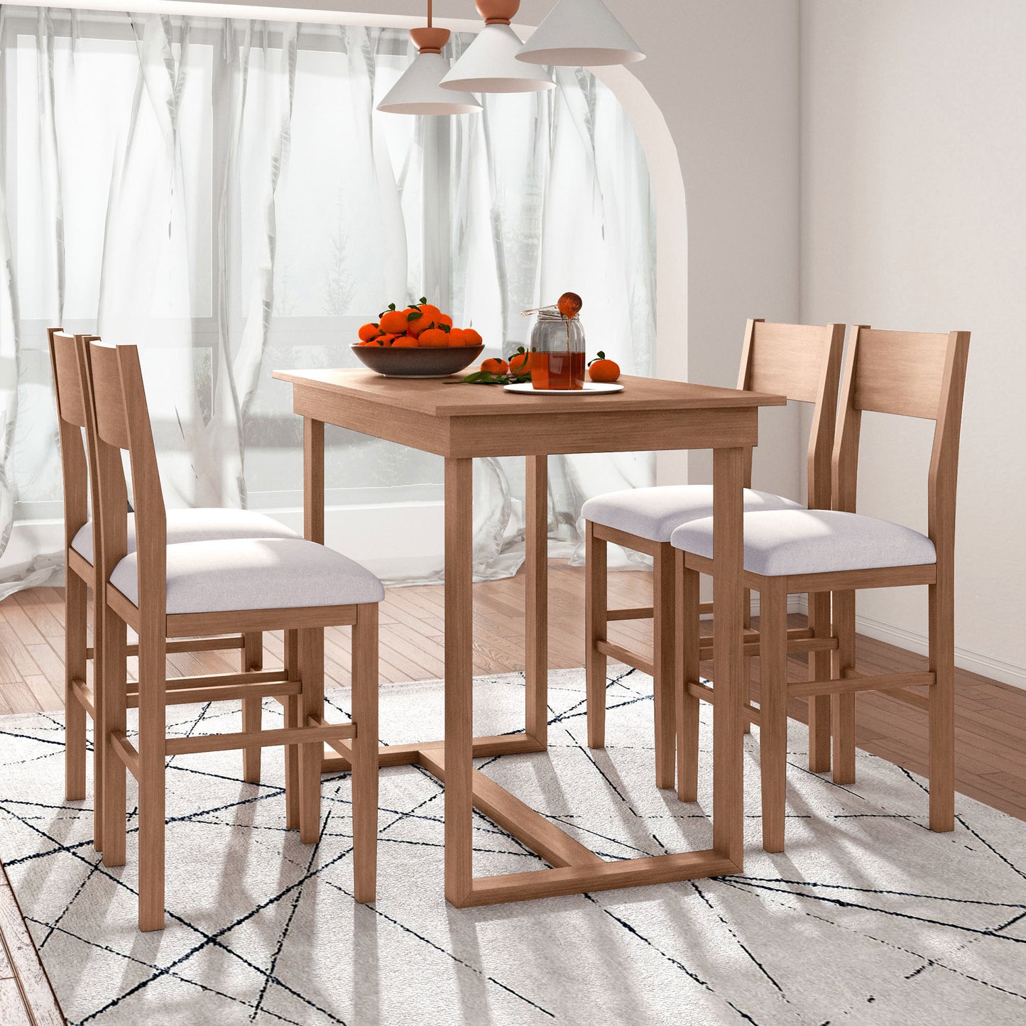 TOPMAX Farmhouse Counter Height 5-Piece Dining Table Set With 1 Rectangular Dining Table And 4 Dining Chairs For Small Places,Brown  Old