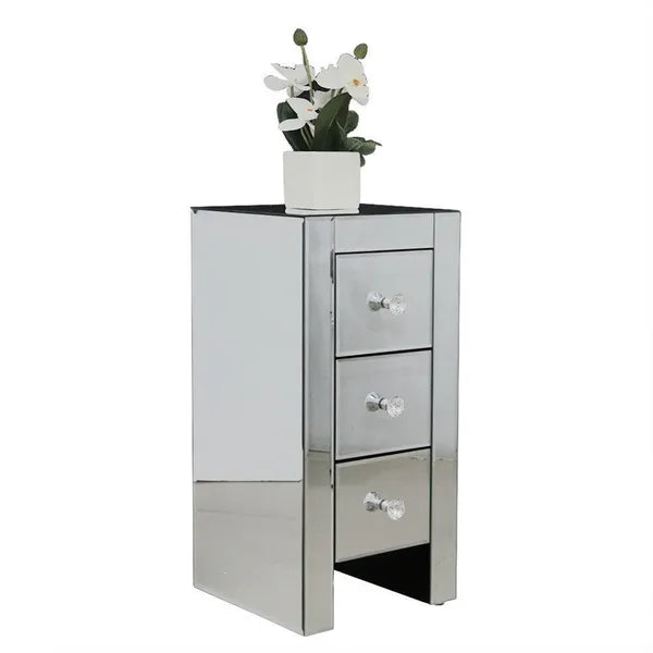 Mirrored Glass Bedside Table With Three Drawers Size S