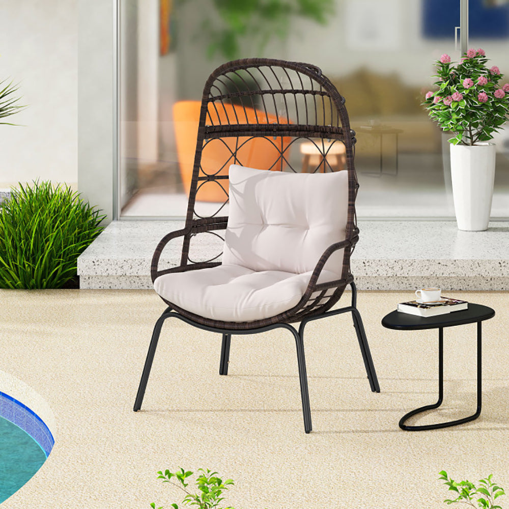 Patio Wicker Egg Chair Outdoor Rattan Lounge Basket With Seat And Back Cushions  Support Up To 400 Lbs,for Backyard, Poolside, Indoor Places And So On