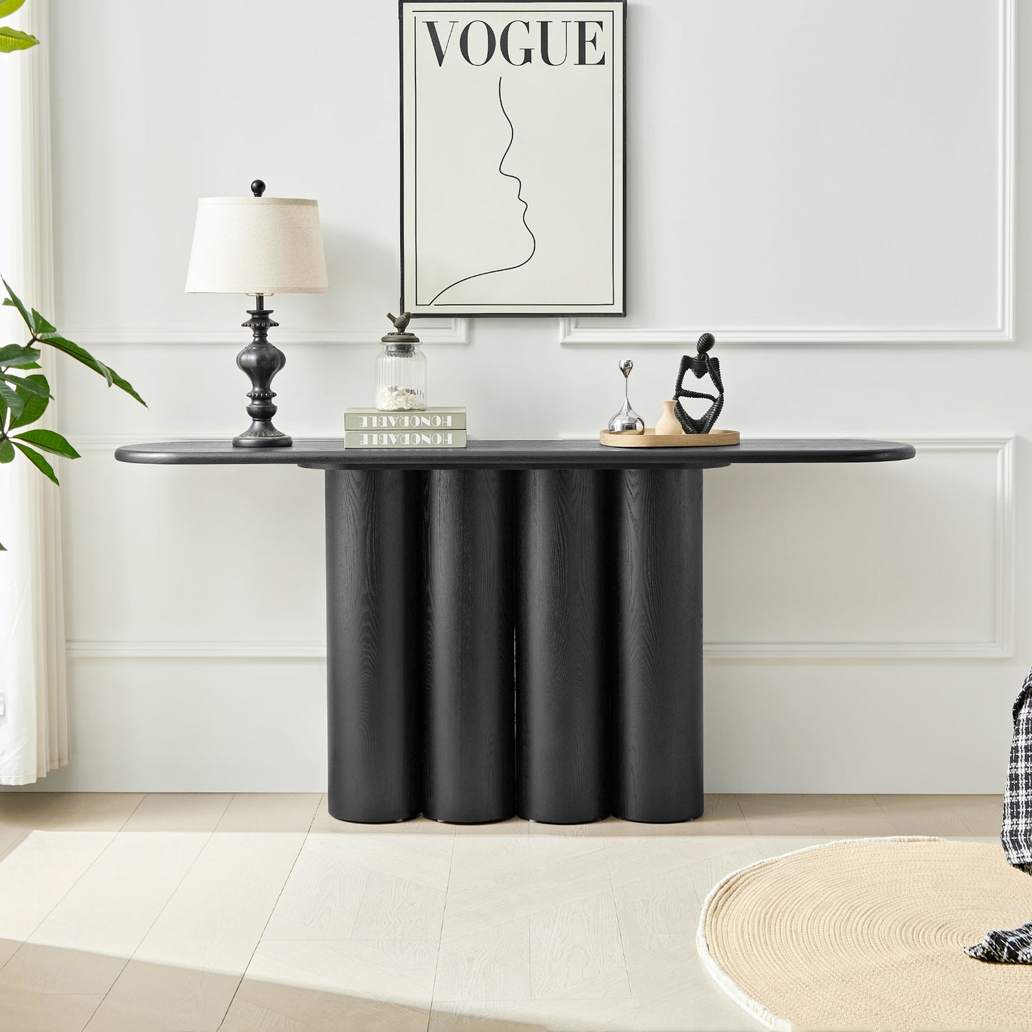 66.93   Modern Console Table For Entryway With Unique Cylinders Legs Design For Living Room Hallway Foyer Entrance Study,BLACK