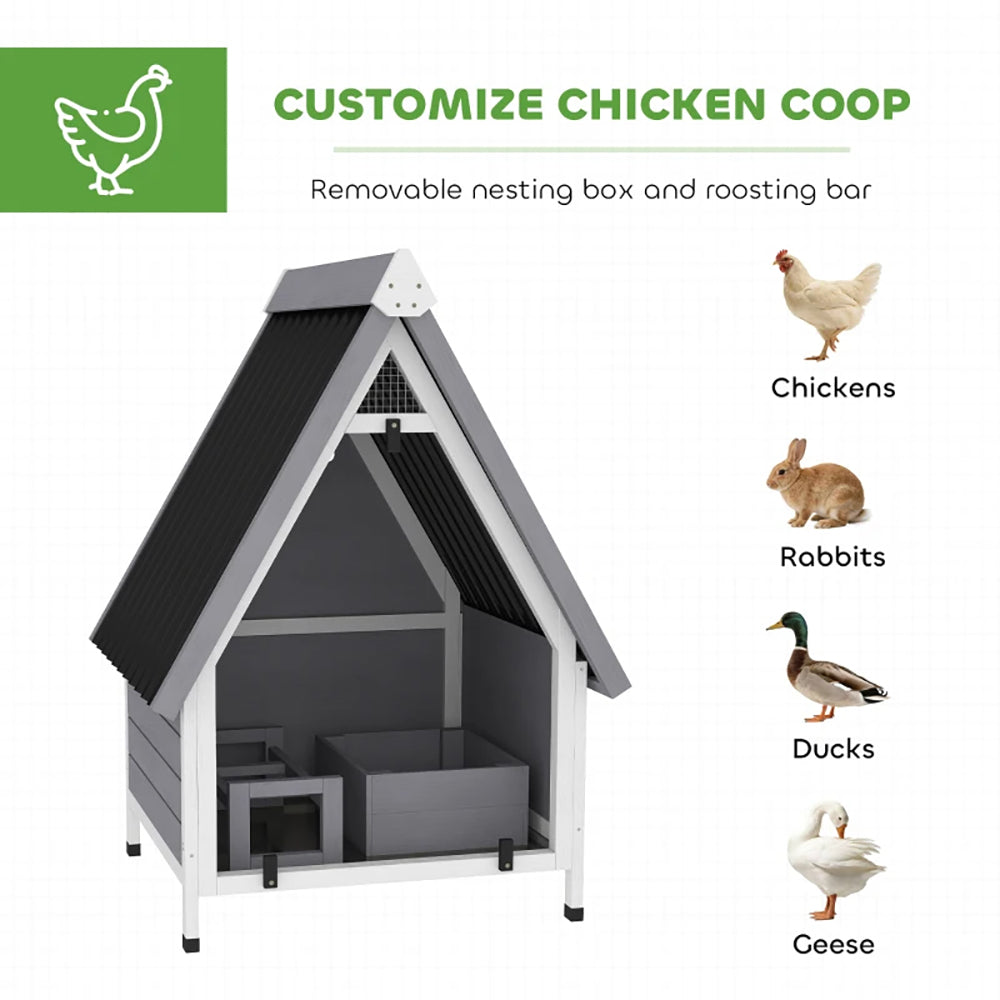 Chicken Coop For 2 Chickens, Outdoor Wooden Chicken House With Removable Nesting Box & Roosting Bar, Tray, Ramp