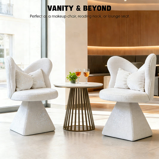 Vanity Chair With Butterfly Back Swivel Accent Chair Dining Chairs Makeup Stool For Bedroom Dressing Table Suitable For Living Room Dining Room Study Recreational Areas WHITE
