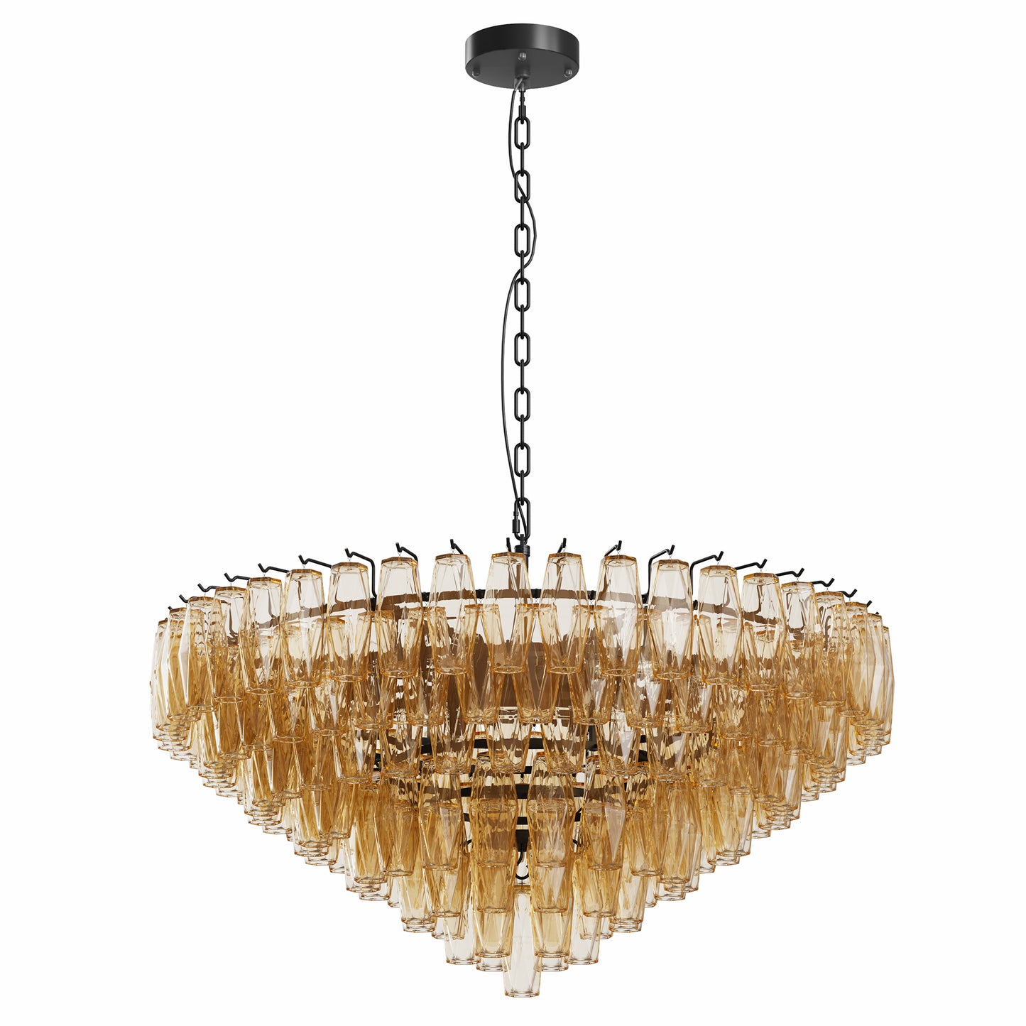 Modern Round Chandelier, 37 Extra Large Black Chandeliers For Dining Room, 14-Light With Tiered Smoke Glass Tubes Ceiling Light, Pendant Lighting Fixture For Living Room Bedroom Kitchen Island