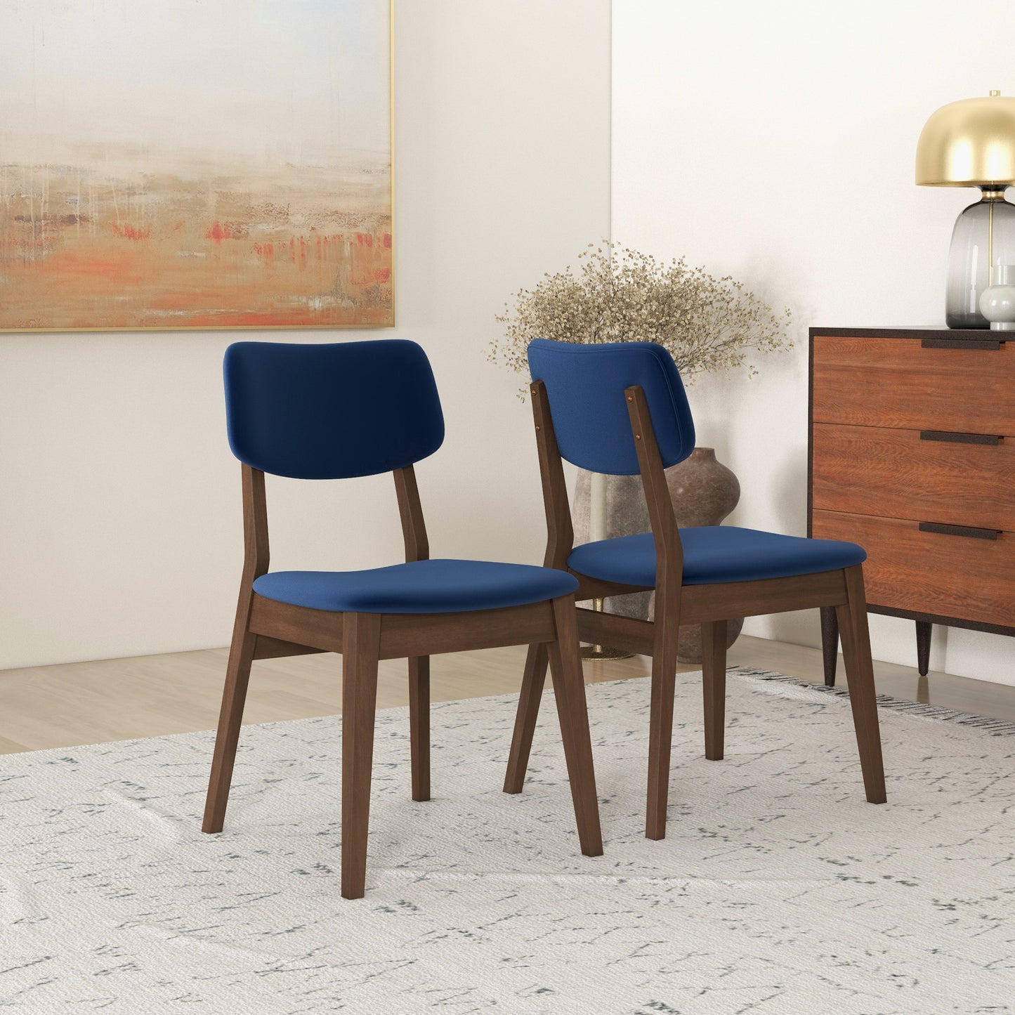 Carlos Blue Velvet Solid Back Side Chair   Set Of 2