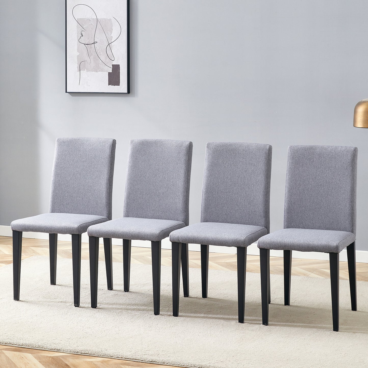 Four Light Gray Linen-Cotton Dining Chairs, Simple And Versatile, Comfortable And Accompanied. Exquisite And Versatile Dining Chairs Unlock A Comfortable New Experience.  Set Of 4