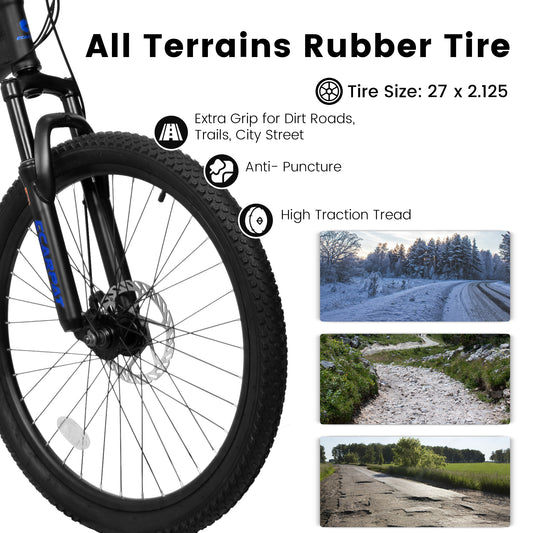 A2760  27.5 Inch Full Suspension Mountain Bike, Front And Rear Dual Shock Absorbers, Mechanical Disc Brakes, 21-Speed, Suitable For Men And Women, Ideal For Travel And Fitness Enthusiasts