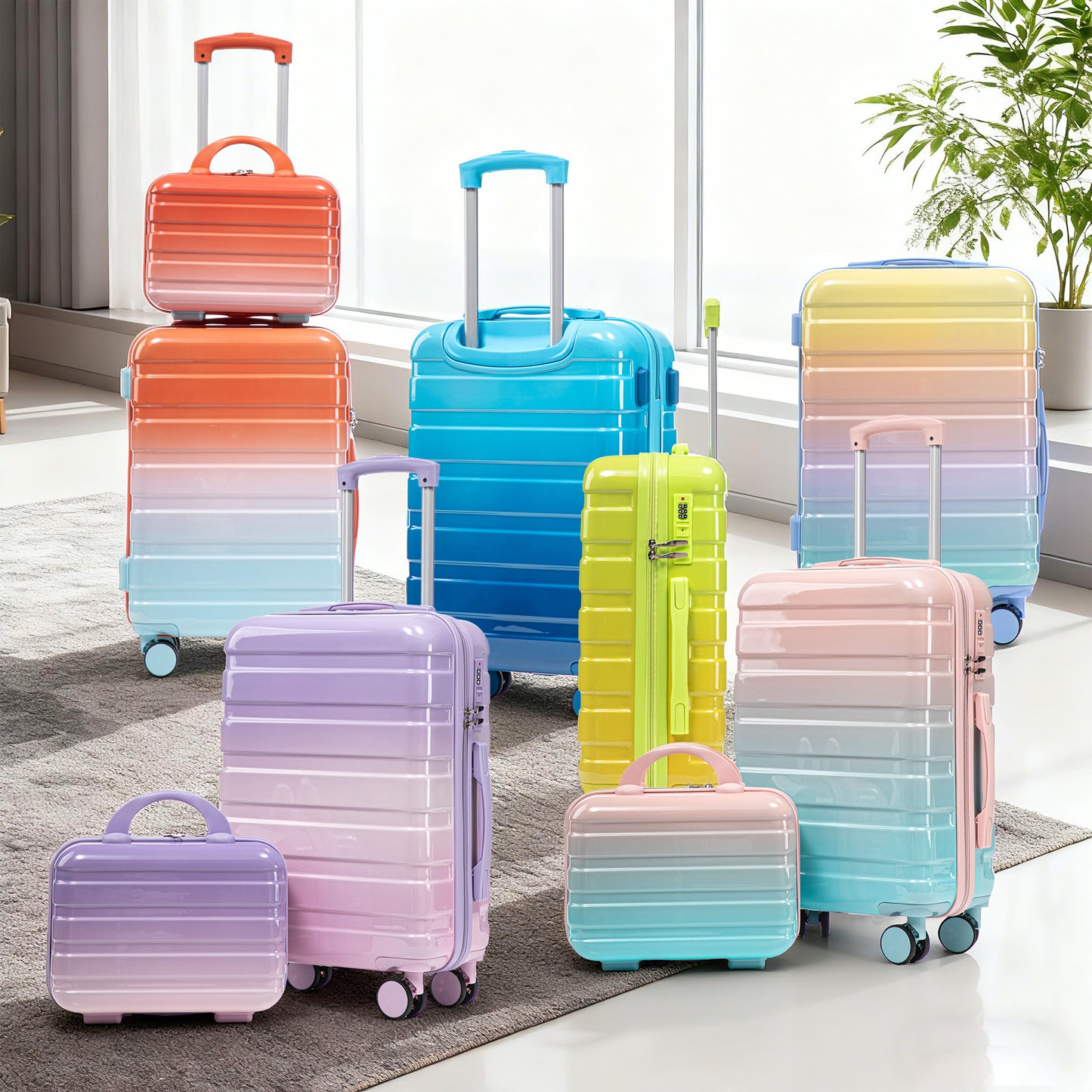 14-20  2 Pcs-set In PC Spinner Wheel Luggage, Carry On Suitcase, With Gradient Color And Combination Lock  Blue Red