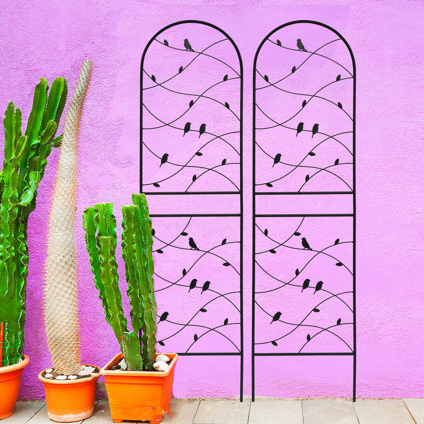 2 Pack Metal Garden Trellis 71  X 19.7  Rustproof Trellis For Climbing Plants Outdoor Flower Support Bird Deco Black