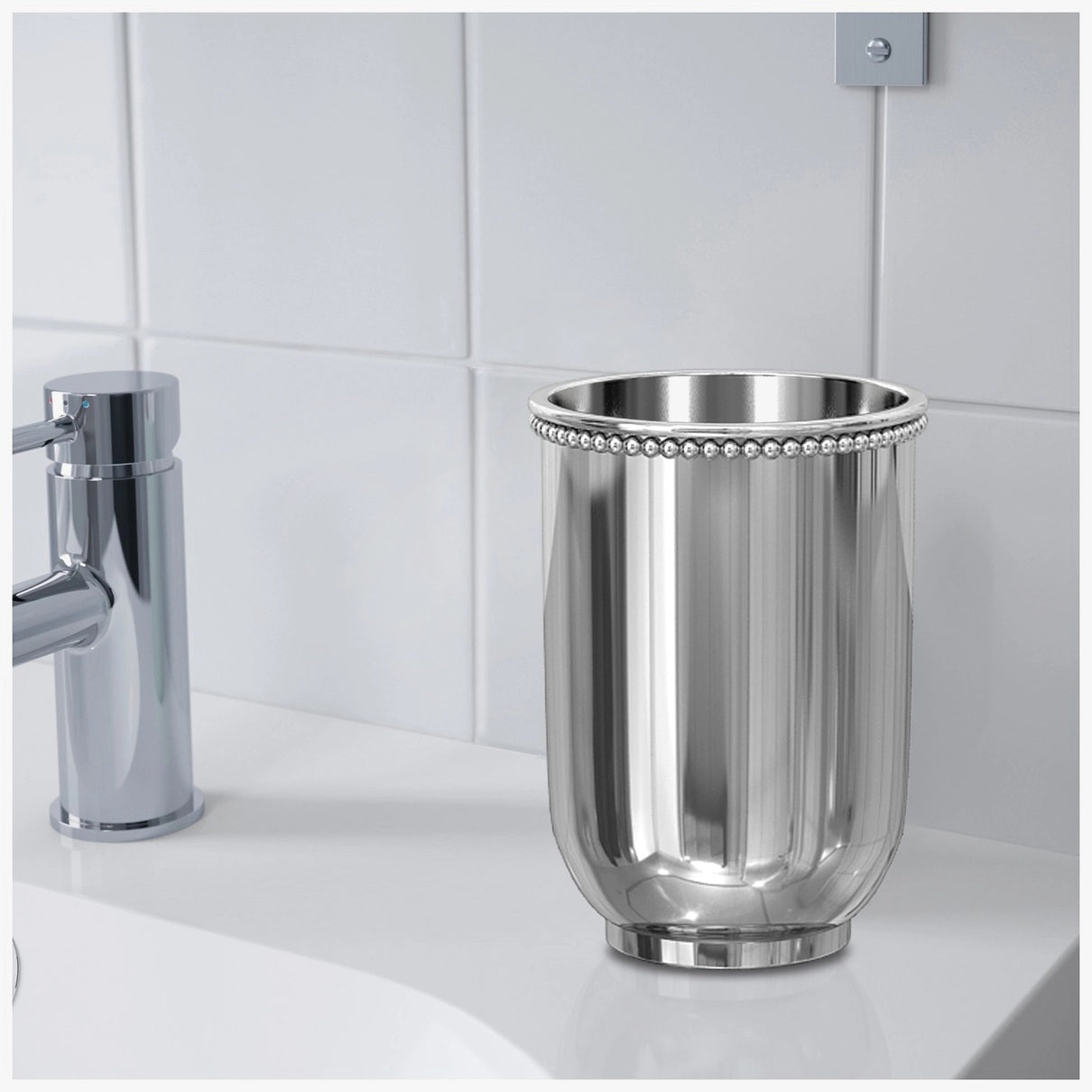 Stainless Steel Bathroom Tumbler Cup Decorative Rinse Cup,Drinking Glass,Toothbrush & Makeup Brush Holder For Vanity Countertops,Sink & Desk  Shiny