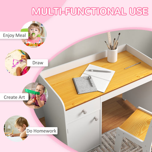 Kids Desk And Chair Set With Storage, Study Desk With Chair, White