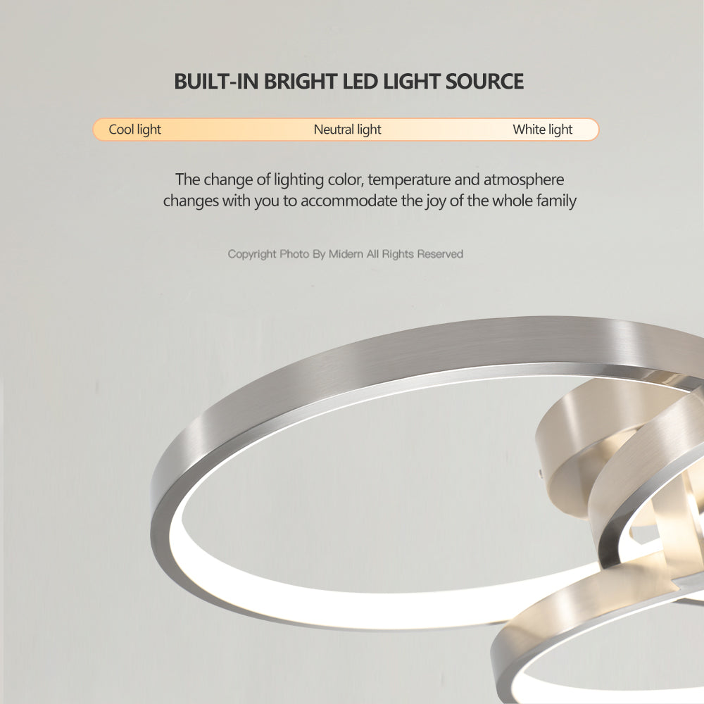 20in Modern LED Ceiling Light Fixture - Circular 3-Ring Design, Dimmable, Contemporary Brushed Nickel Finish For Living Room, Bedroom & Office