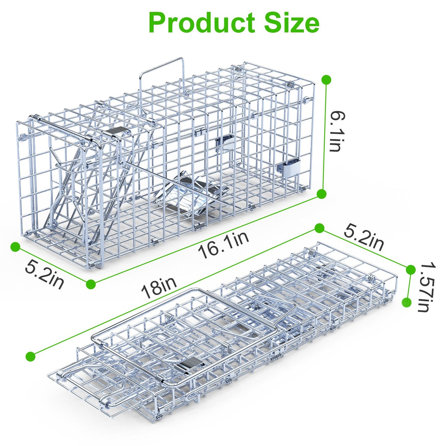 2Pcs Foldable Rat Trap Cage Humane Live Rodent Trap Cage Galvanized Iron Mice Mouse Control Bait Catch With Detachable L Shaped Rod For Kitchen Garden Warehouse