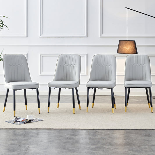 Modern Dining Chairs Are Equipped With Light Gray PU Artificial Leather Backrest Cushions And Black Metal Legs, Suitable For Restaurants,kitchens,and Bedrooms.Set Of 4pieces  Light Gray PU